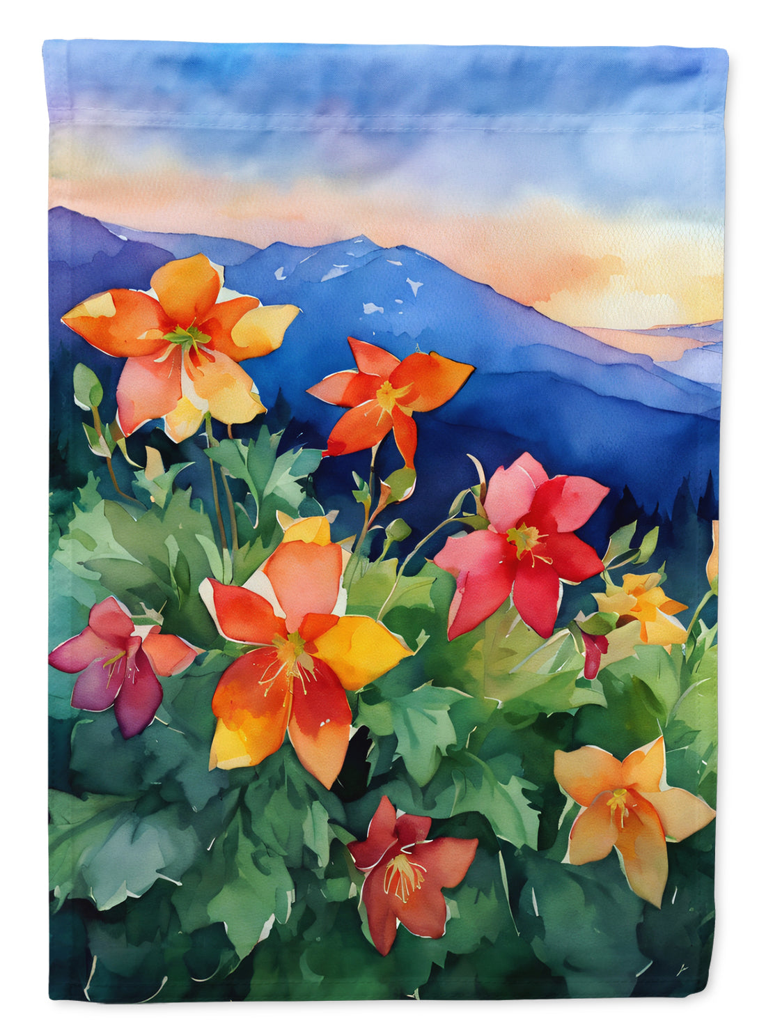 Colorado Rocky Mountain Columbine in Watercolor Garden Flag