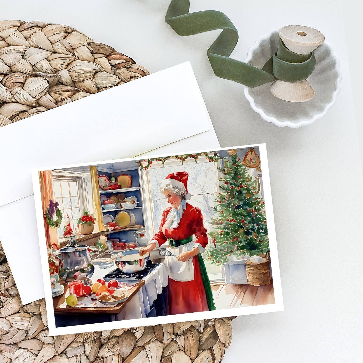 Cookies with Santa Claus Mrs. Claus Greeting Cards Pack of 8